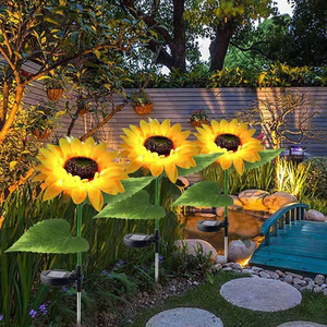 Solar Garden Lights Sunflower Led Outdoor Solar Powered Water Resistant Free Standing With <b>Battery</b> Included - Product Image 2