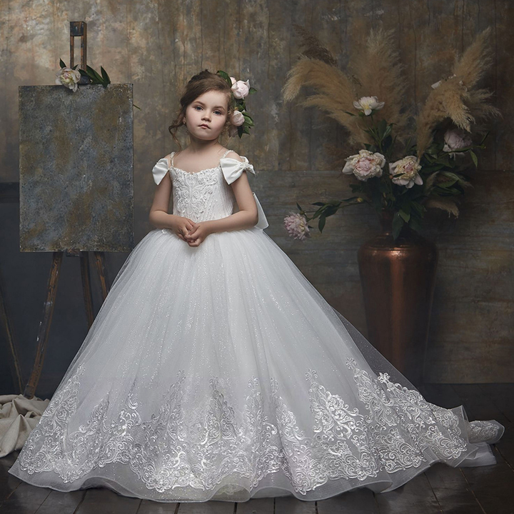 Foreign Trade Children's Wedding Dress Flower Girl Dress Lace Trailing — free download