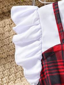 Vestito estivo girocollo Plaid per bambini con <span class=keywords><strong>maniche</strong></span> volanti Hot da ragazza in Denim ODM decorato con bottone - Product Image 4