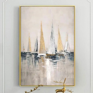 Coltello Sea Boat dipinto a olio astratto fatto a mano su tela pittura murale <span class=keywords><strong>di</strong></span> grandi dimensioni per soggiorno - Product Image 3