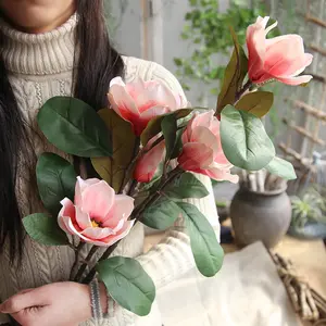 Wholesale Long Branch Artificial Magnolia High Quality Artificial Flower Arrangements for Home Decoration