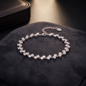Bracelet tennis en argent 925 plaqué or rose avec moissanite taille ovale, style luxe pour femme, bijoux de mariage, modèle RN RNB-12 - Product Image 1