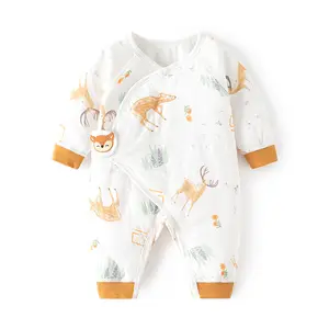 Winter Newborn Baby 0-2 Years Old Printing Romper Toddler Boy Cotton Warm Pajamas Infant Girls Jacquard Casual Clothes