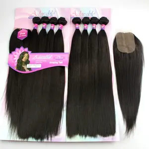 Amazing Yaki Straight Best organic Synthetic Fiber hair Weave Bundles Hair With Middle part lace Closure