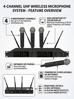 Kit professionnel de microphones sans fil UHF 4 canaux True Diversity, vente en gros d'usine OEM ODM pour performances en direct et églises