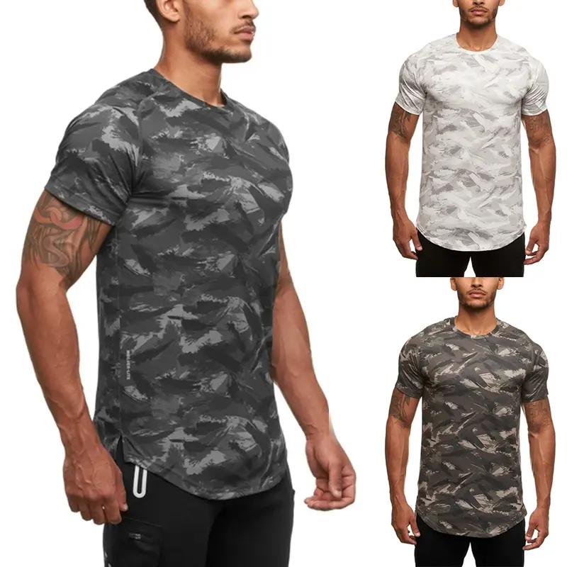 High Quality Crew Neck Camo Workout T Shirts For Men Stylish Oversized Training Fitness Clothing Gym Sport T-shirt Male
