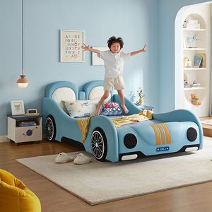 Modernes Blaues Rennwagen-Bett für Jungen Cartoon-Polsterbett Kinderbettgestell Hochwertige Kinderzimmermöbel - Product Image 3