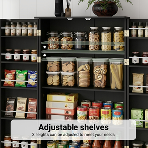 Armoire de rangement haute noire moderne à 10 portes, étagères réglables, 2 tiroirs, meubles de rangement pour cuisine et salon - Product Image 5