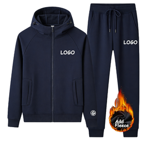 Ensemble deux pièces homme coupe-vent en softshell tissé avec logo personnalisé, en nylon polaire épais, anti-transpiration, pour l'hiver, avec capuche - Product Image 1