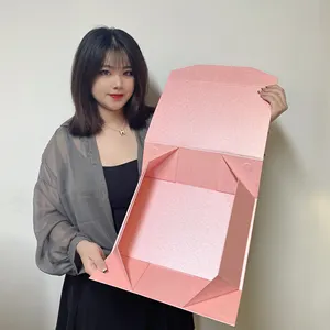 ตัวอย่างฟรีจัดเก็บของขวัญพับสีชมพูตกแต่งบรรจุภัณฑ์กระดาษขนาดเล็กการจัดส่งสินค้ากล่องน่ารัก