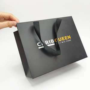 Matte Black Paper Bags with Two Color Logo - Custom Printed Luxury Gift Bags for Retail with Ribbon Handle - Product Image 5
