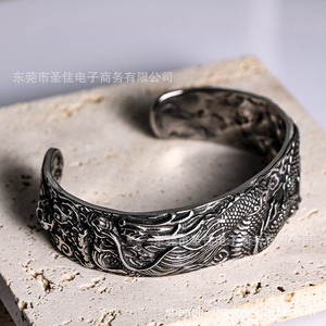 Brazalete de Dragón Estilo Chino, Plata Tibetana, Joyería de Moda para Hombre CZ078 - Product Image 1