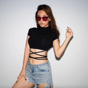 <span class=keywords><strong>Blusa</strong></span> Corta Sexy con Aberturas, Ropa <span class=keywords><strong>de</strong></span> Manga Corta para Mujer, Camiseta con <span class=keywords><strong>Tirantes</strong></span> Cruzados para Mujer - Product Image 4