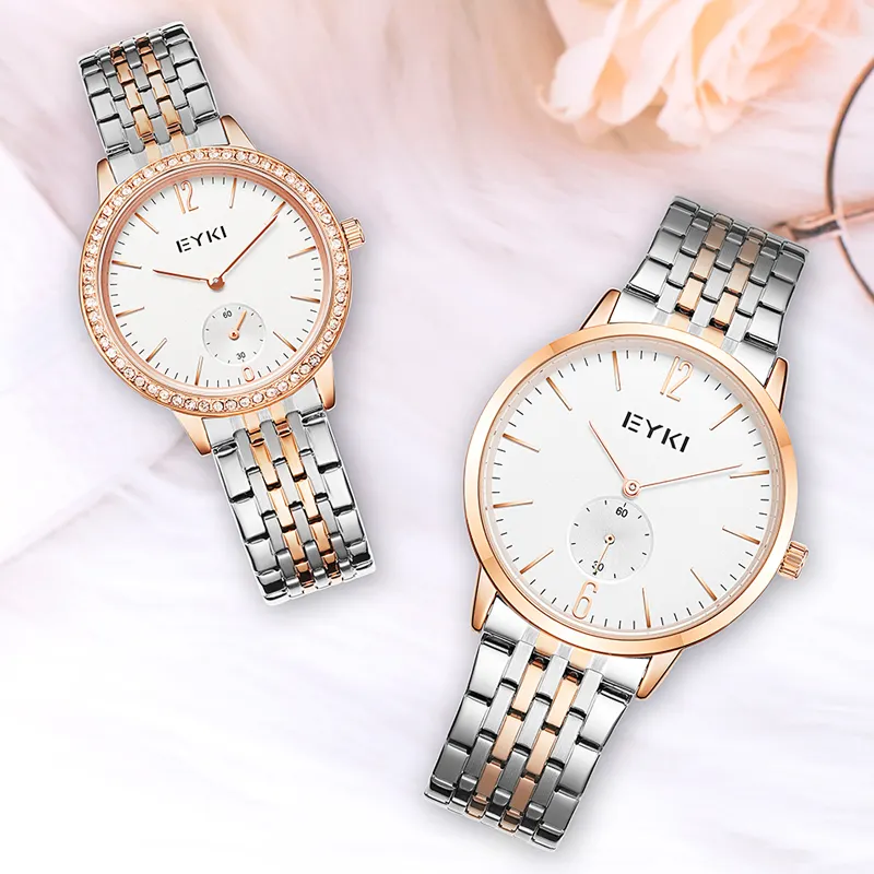 High end luxury waterproof custom logo unisex gold diamond watches gifts set white couple wrist watch for man and women