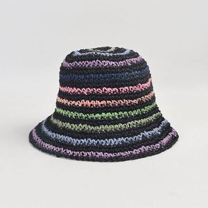 Chapeau Bob en Paille Tressée Rayé pour Femme, Nouvelle Couleur, Protection Solaire, Idéal Vacances en Bord de Mer, Chapeau de Soleil en Paille Crochetée - Product Image 2