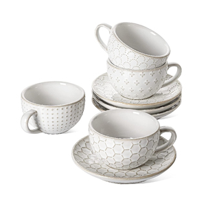 Ensemble de 4 tasses à café en céramique gaufrée pour cadeau de pendaison de crémaillère pour cappuccino, latte, café moka, thé - Product Image 1