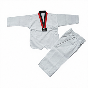 Uniforme de Taekwondo al por Mayor, Color Rojo y Negro, Cuello en V, Ligero, Transpirable, Personalizado, para Entrenamiento de Artes Marciales para Niños - Product Image 4