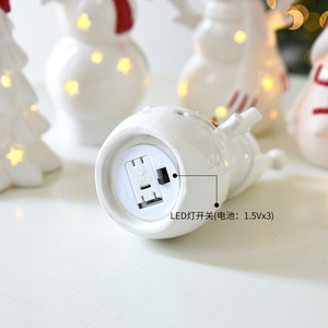 LINGKAI <b>Ceramic</b> Snowman LED Light <b>Ornament</b> White Porcelain Xmas Figurine With Red Hat Bow Tabletop Christmas Home Decor - Product Image 4