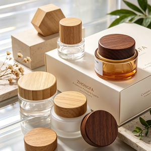 Custom Logo Cosmetic Cream Jars With Clear <b>Container</b> And <b>Bamboo</b> Wooden Screw Caps For Skincare Packaging - Product Image 3