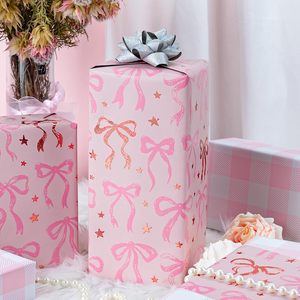 Maypluss Pink <b>Wrapping</b> <b>Paper</b> Roll 46.8 Sq Ft Double Side Reversible Bow Design For Baby Shower Birthday Wedding - Product Image 2