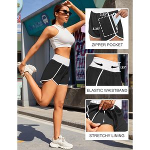 FOXA Pantalones cortos deportivos para mujer, pantalones cortos para correr de cintura alta con bolsillo, pantalones cortos deportivos para entrenamiento, negro y blanco, S - Product Image 2