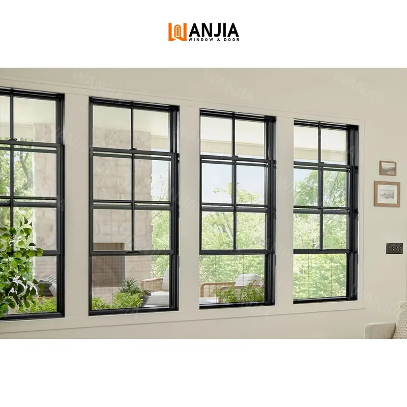WANJIA pabrik pengangkat langsung jendela geser vertikal aluminium jendela gantung tunggal kaca jendela gantung ganda
