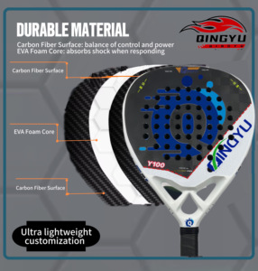 ओम फैक्टरी कार्बन रेड पैडल रैकेट हीरा वाटरड्रॉप मॉडल 3k/12k/18k एवा पकड़ समुद्र तट टेनिस रैकेट्स - Product Image 4