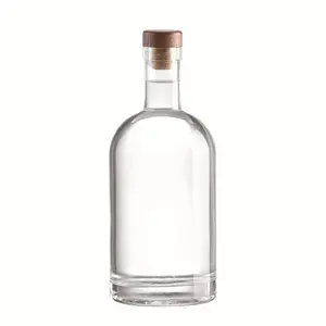 Wholesale customizable Products Simple Flat Clear Empty Liquor Wine Glass Bottles 500ml with Cork
