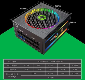 Nuovo Alimentatore per Computer da Gaming Gamemax Game Empire RGB-850 Completamente Modulare Multicolore 850W - Product Image 2