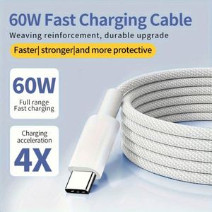 Câble de charge rapide USB C vers Type C PD 60W tressé couleur macaron pour iPhone 15 Series Samsung S23 S24 iPad MacBook 1M - Product Image 2