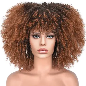 黒人女性のための前髪大きな髪ストレートショートウィッグ付き卸売ゴールドサプライヤーカーリーウィッグ販売のためのキンキーナチュラルアフロウィッグ