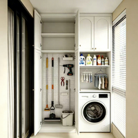 Armoire de rangement murale blanche sur mesure de qualité supérieure avec plusieurs compartiments pour les produits de lavage et les outils à main
