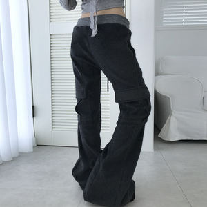 Pantalones Deportivos de Punto Estilo Cargo con Bloques de Color y Parches, Cintura Baja, Corte Recto, Ajuste Regular, Cintura Elástica, Estilo Urbano Americano - Product Image 4