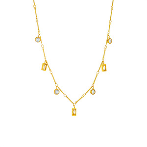 Colgante de Diamantes Cuadrados y Redondos de Estilo Minimalista y Moderno. Hermoso collar pequeño. - Product Image 1