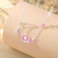 Collier pendentif tendance pour femme en argent sterling 925, perles d'eau douce incrustées, motif floral fleur de pêcher, pompons, coffret cadeau, finition or/rhodium