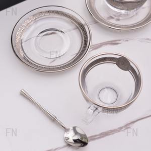 Ensemble de 6 tasses et soucoupes en cristal de haute qualité pour le thé de l'après-midi, le café de mariage, vente en gros - Product Image 4