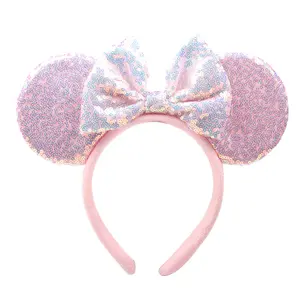 Vendita calda sparkly big bow fascia cartoni animati mostrano Mickey e Minnie fasce super carine con orecchio