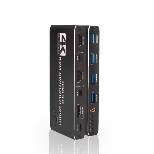 FJGEAR Customizable USB 3.0 KVM Switcher | 2-Port 4K 60Hz IR Remote Control Switch with Optional Logo Printing All-Metal