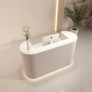 Comptoir de réception moderne crème, best-seller, personnalisé, pour salon de beauté, petite table de réception, comptoir de réception circulaire pour salon de manucure - Product Image 4