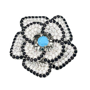 Fashion Darling Flower Brooch Black White Zircon Blue Turquoise Magnetic Women's Party Corsage - Product Image 5