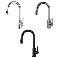 Robinet de cuisine moderne à col de cygne avec douchette extractible et mitigeur monocommande à bouton-poussoir pour l'approvisionnement des restaurants