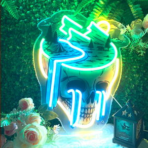 Luces LED de neón personalizadas con forma de calavera y letreros de neón, ideales para tiendas, fiestas de cumpleaños y decoración del hogar. - Product Image 1