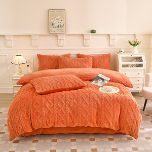Ensemble de literie chaud en <span class=keywords><strong>taffetas</strong></span> et velours de lait, couleur orange unie, nouveau modèle 2025 - Product Image 1