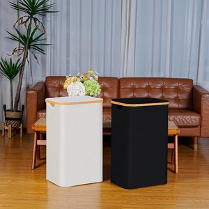 Panier à linge pliable en polyester réutilisable avec poignées en bambou et couvercle, sac amovible <span class=keywords><strong>pour</strong></span> jouets, serviettes, panier à linge haut - Product Image 3