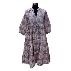 Nuevo Vestido Maxi Vintage de Punto Formal, 100% Algodón, Manga Tres Cuartos Abullonada, Ecológico, Transpirable, para Uso Diario en el Jardín - Product Image 1