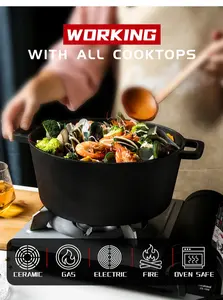 Prestagionato 26CM campeggio 2 in 1 casseruola pentole in ghisa doppio uso forno olandese con doppi manici e coperchio - Product Image 2