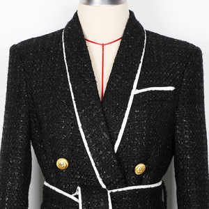 Vintage Elegant Style Two Piece Sets Ladies Office Quality Textured Women Double-breasted Blazers Shorts Colorblock <strong>Tweed</strong> <strong>Suits</strong> - Product Image 2
