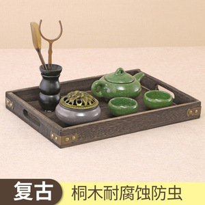 Japanese Style Wooden Serving <b>Tray</b> Solid Wood Charcoal Roasted Paulownia Hotel Use <b>Large</b> Medium Small - Product Image 5