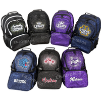 Mochila Negra con Brillantina y Logotipo de Pedrería, Bolsa con Cierre Súper Brillante para la Universidad, Deportes, Animadoras, Bordado de Nombres Deportivos