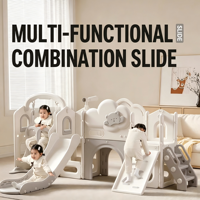 Combo de Juego Multifuncional para Bebés, Estilo Castillo, Tobogán, Columpio, Escalador, Juguete de Plástico Ligero, Apto para Interiores, Hogar y Jardín